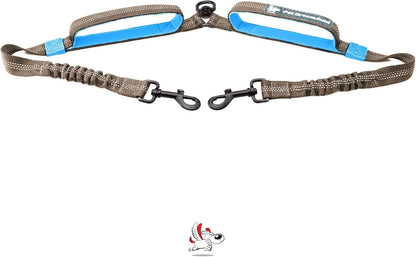 Exquisite Leash Coupler for Two Large Dogs with Tangle-Free Swivel. Dual Dog Attachment, Smooth Walks Guaranteed. You Will Absolutely Love This Amazing Gear for 2 Dogs (Grey & Blue)