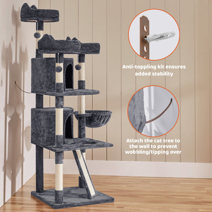 69In Large Cat Tree Tower with Condos & Scratching Board, Dark Gray