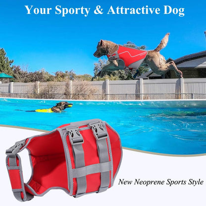 Neoprene Dog Life Vest, Dog Life Jacket for Swimming & Boating, Lightweight & Buoyancy for Puppy Doggy, Swimming Vest with Handle, M, Red