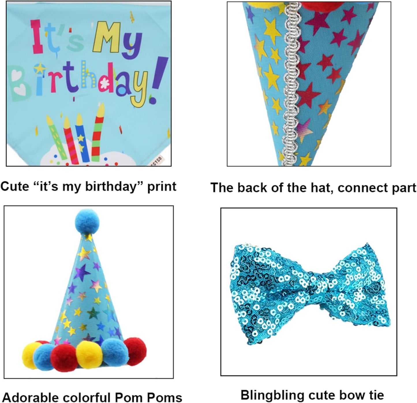 Dog Birthday Bandana Scarf and Blue Boy Pet Birthday Party Hat with Cute Bow Tie for Medium Large Dog Pet (Large)