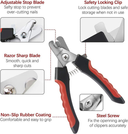 Dog Nail Clippers and Trimmer Set, Anipaw Stainless Steel Non Slip Handles & Razor Sharp Blades, Safety Guard to Avoid Over-Cutting, Grooming Tool for All Small Large Pets, Free Nail File