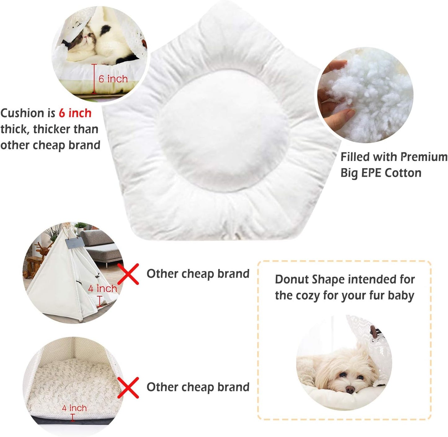 Pet Teepee Dog(Puppy) & Cat Bed - Portable Pet Tents & Houses for Dog(Puppy) & Cat Lace Style 24 Inch with Thick Cushion