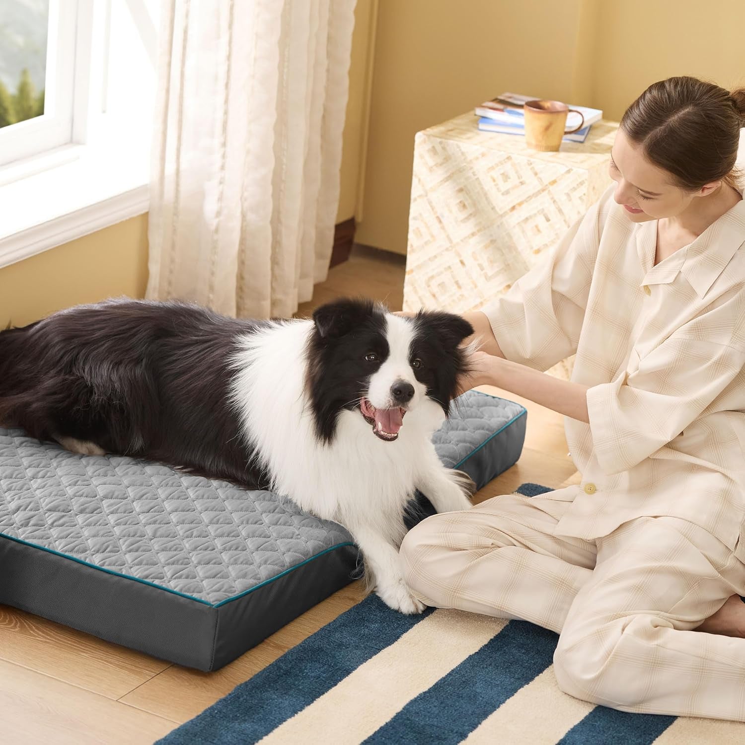 Orthopedic Dog Bed Large Sized Dog - Memory Foam Pet Mattress with Removable Washable Cover and Egg Crate Foam, Thick Flat Suitable for Pet up to 65 Lbs, 36X27X3.5 Inches, Grey