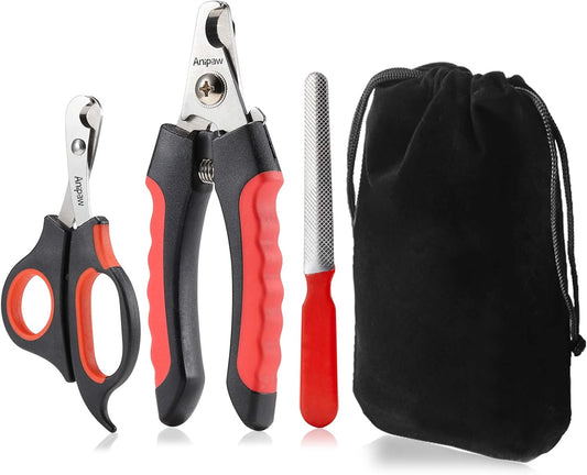 Dog Nail Clippers and Trimmer Set, Anipaw Stainless Steel Non Slip Handles & Razor Sharp Blades, Safety Guard to Avoid Over-Cutting, Grooming Tool for All Small Large Pets, Free Nail File