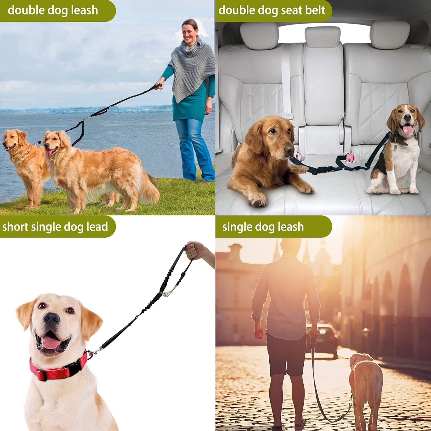 Double Dog Leash - 360 No Tangle Two Dogs Leash, Adjustable, Tangle Free for Small to Large Dogs - Walking & Training (Black + Red)