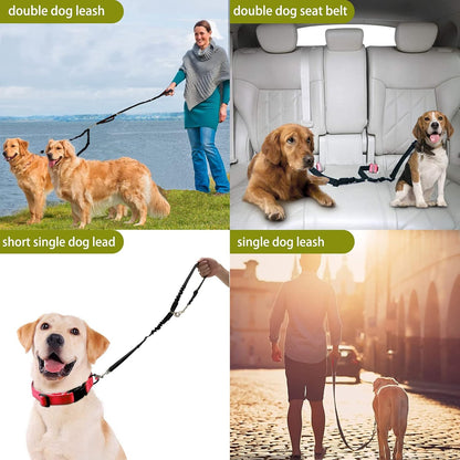 Double Dog Leash - 360 No Tangle Two Dogs Leash, Adjustable, Tangle Free for Small to Large Dogs - Walking & Training (Black + Red)