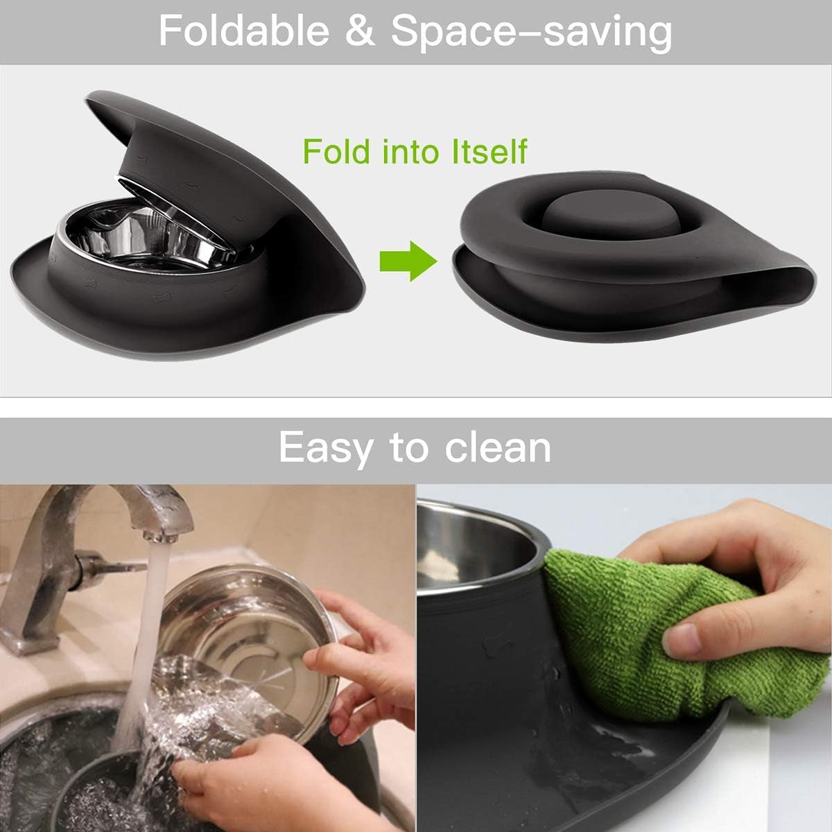 Double Dog Cat Bowls 2 Stainless Steel with No Spill Non-Skid Silicone Mat, Pet Food Water Feeder Bowl for Small Medium Large Dogs, Puppies, and Pets