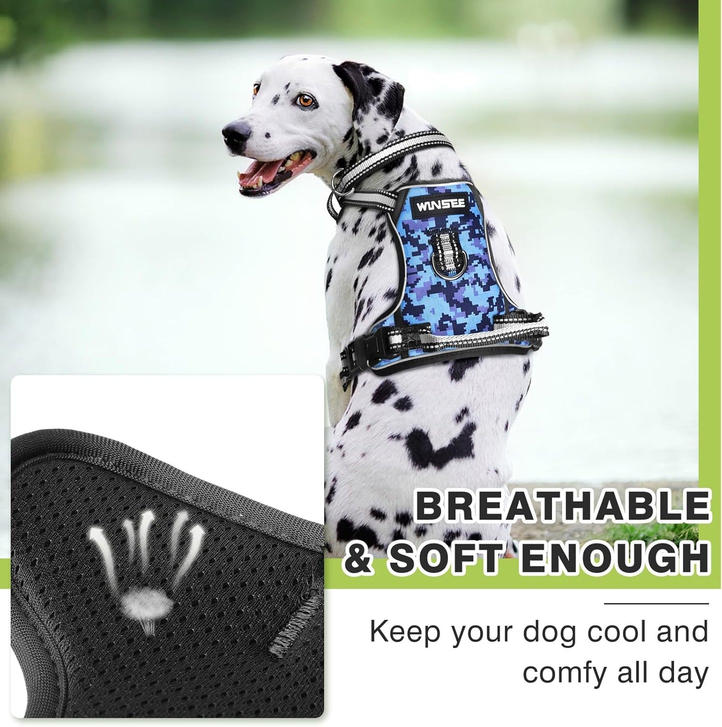 Dog Harness No Pull, Pet Harnesses with Dog Collar, Adjustable Reflective Oxford Outdoor Vest, Front/Back Leash Clips for Small, Medium, Large, Extra Large Dogs, Easy Control Handle for Walking