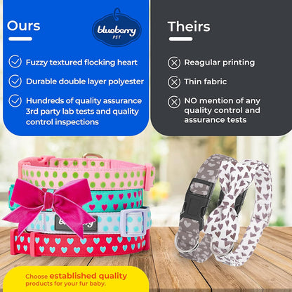 Adjustable Flocking Dog Collar with Silk Flower, Polka Dot in Baby Pink, Large - Dog Collars for Small Dogs, Girl Dog Collars, Pink Dog Collar, Neck 18-26"