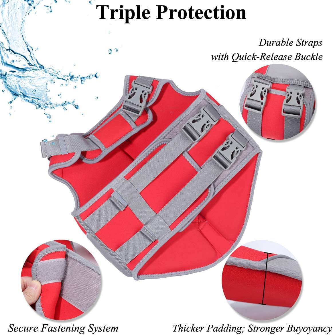 Neoprene Dog Life Vest, Dog Life Jacket for Swimming & Boating, Lightweight & Buoyancy for Puppy Doggy, Swimming Vest with Handle, M, Red
