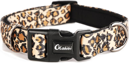 Leopard Pattern Dog Collar, Polyester Webbing, Padded with Neoprene, Soft and Comfortable for Small Medium Large Dogs.(S, Leopard)