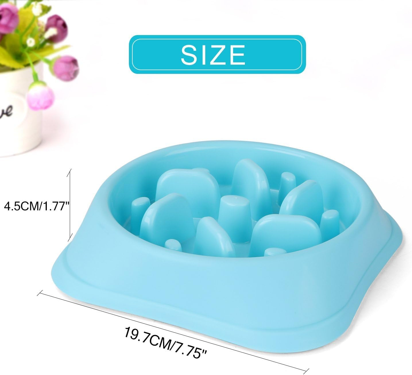 Dog Feeder Slow Eating Pet Bowl Eco-Friendly Non-Toxic Preventing Choking Healthy Design Bowl for Dog Pet(S-M,Blue+Pink)
