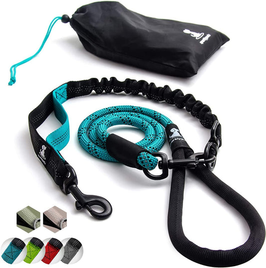 Heavy Duty Rope Bungee Leash for Large and Medium Dogs with Anti-Pull for Shock Absorption - No Slip Reflective Lead for outside (Teal, Bungee Leash- 5.5 Ft)