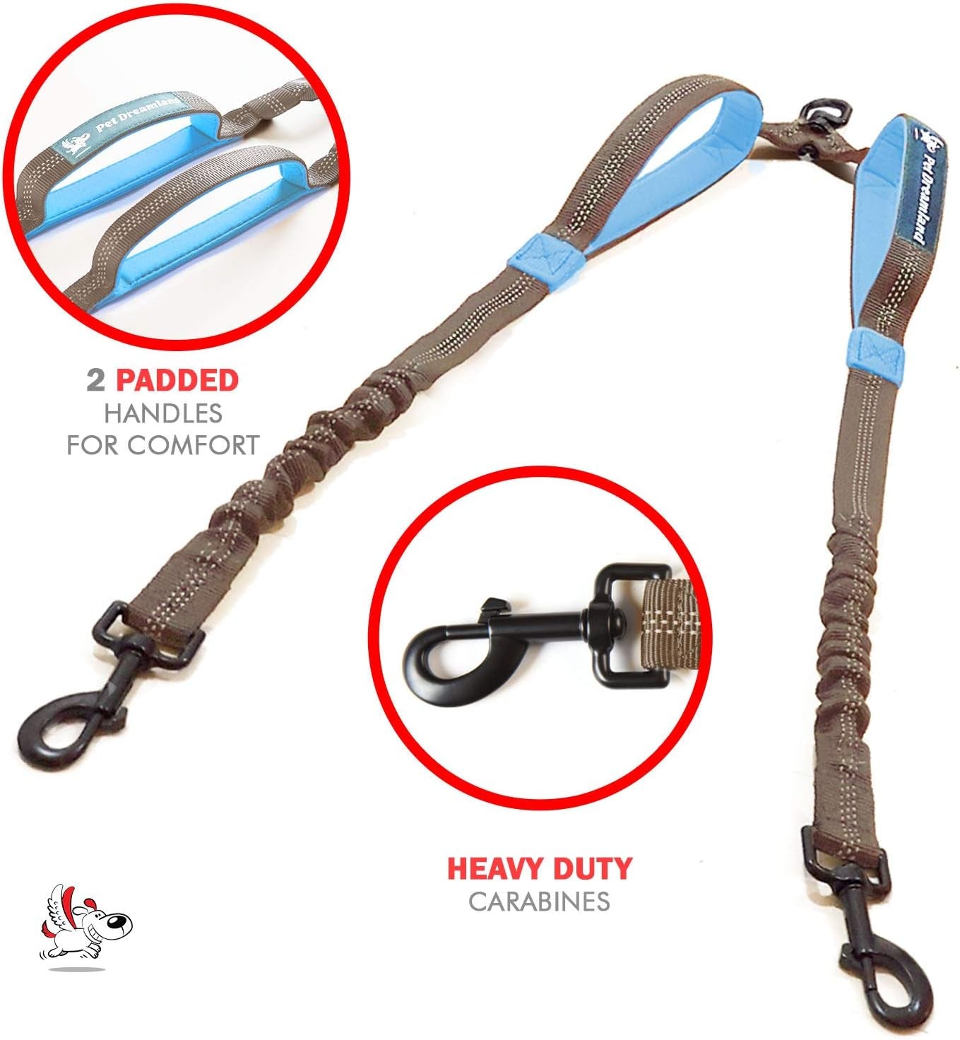 Exquisite Leash Coupler for Two Large Dogs with Tangle-Free Swivel. Dual Dog Attachment, Smooth Walks Guaranteed. You Will Absolutely Love This Amazing Gear for 2 Dogs (Grey & Blue)