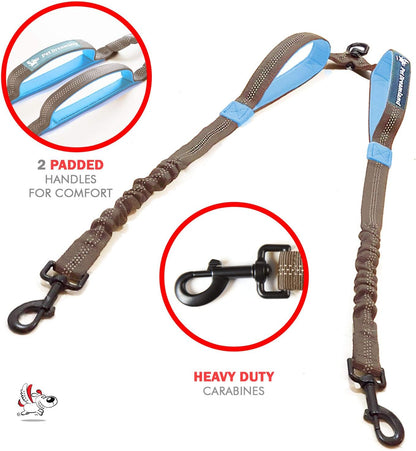 Exquisite Leash Coupler for Two Large Dogs with Tangle-Free Swivel. Dual Dog Attachment, Smooth Walks Guaranteed. You Will Absolutely Love This Amazing Gear for 2 Dogs (Grey & Blue)