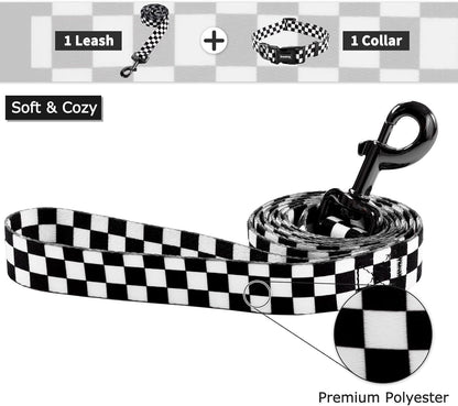 Dog Collar and Leash Set for Daily Outdoor Walking Running Training, Chess Board Design for Large Boys Girls Dogs Cats Pets, L-Up to 80LBS
