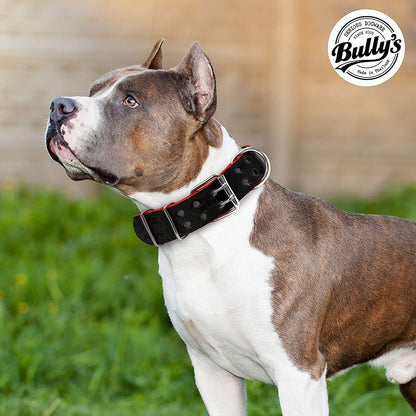 Pit Bull Collar, Dog Collar for Large Dogs, Heavy Duty Nylon, Stainless Steel Hardware (Medium, Black with Red Trim)