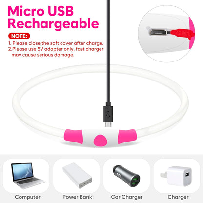LED Dog Collar, USB Rechargeable Light up Dog Collars Glow in the Dark, Waterproof LED Dog Necklace for Your Dogs Walking at Night (Pink)