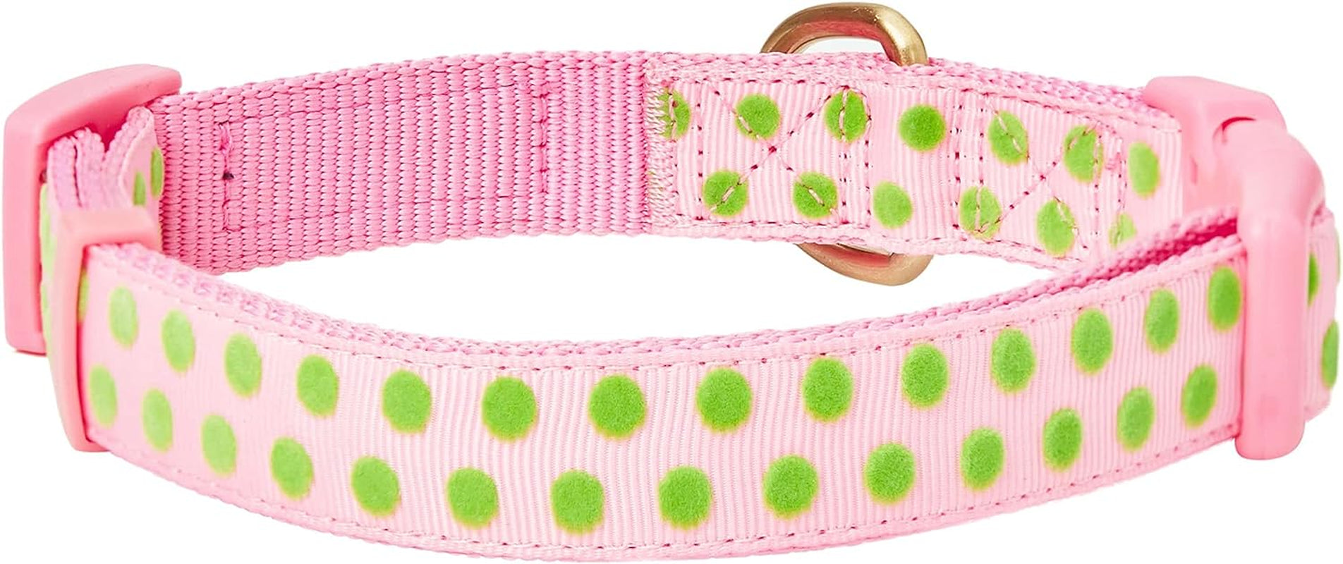 Adjustable Flocking Dog Collar with Silk Flower, Polka Dot in Baby Pink, Large - Dog Collars for Small Dogs, Girl Dog Collars, Pink Dog Collar, Neck 18-26"