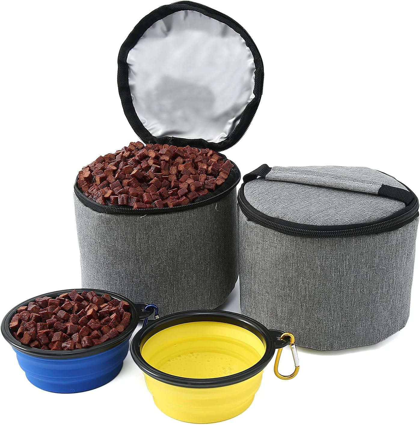 Dog Travel Bag Airline Approved Travel Set for Dogs of Stores All Your Dog Accessories - Includes Travel Bag, 2X Food Storage Containers and 2X Collapsible Dog Bowls (Grey)