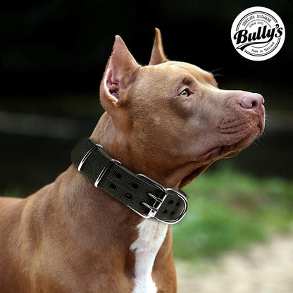 Pit Bull Collar, Dog Collar for Large Dogs, Heavy Duty Nylon, Stainless Steel Hardware (Medium, Black with Red Trim)