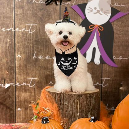 Dog Halloween Bandanas Scarf with Cute Doggy Wizard'S Hat, Pumpkin Costumes Decorations for Small Medium Large Dogs Boy Girl Funny, Black