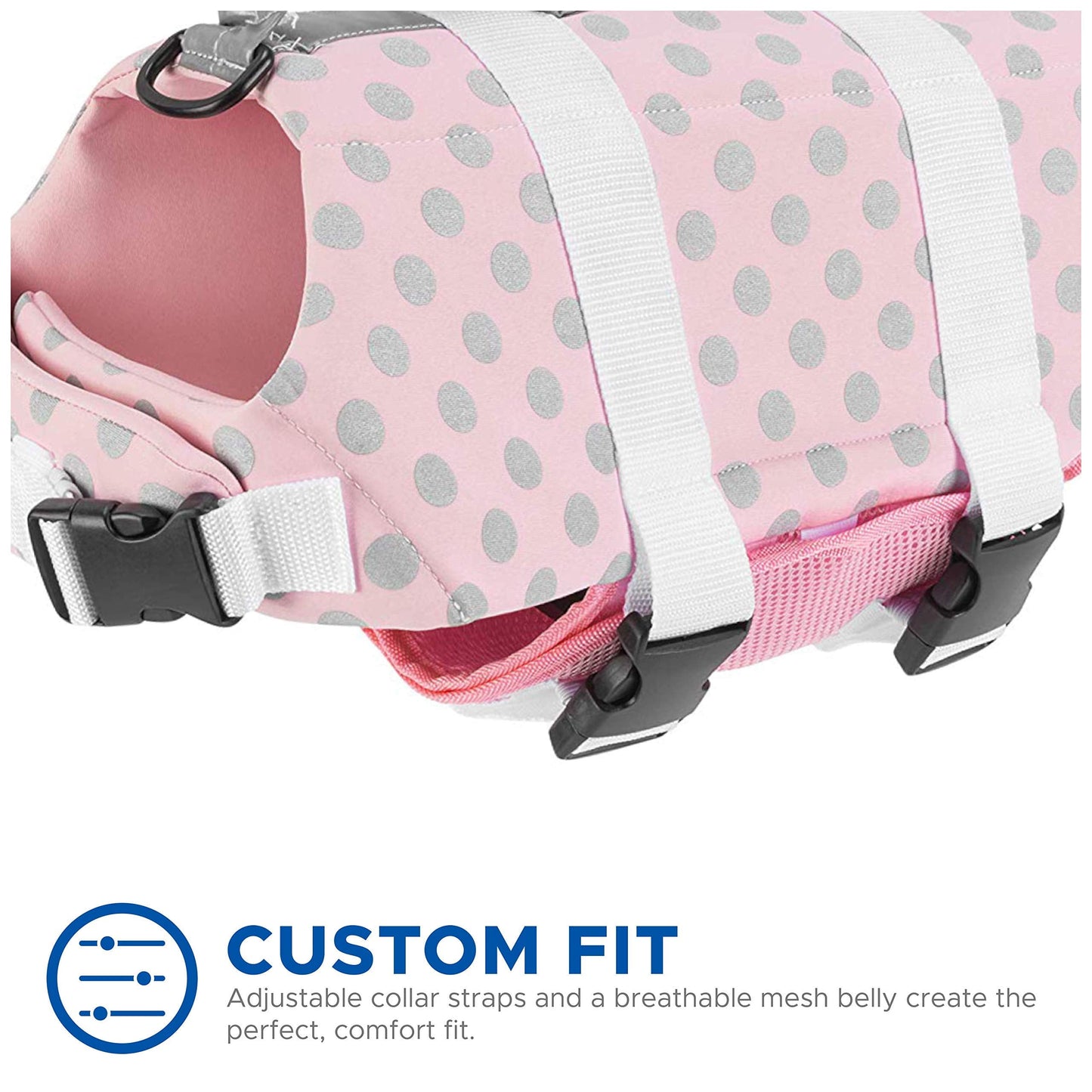 Dog Life Jacket - Keep Your Canine Safe with a Neoprene Life Vest - Designer Life Jackets - Perfect for Swimming and Boating - Pink/Silver Xx-Small