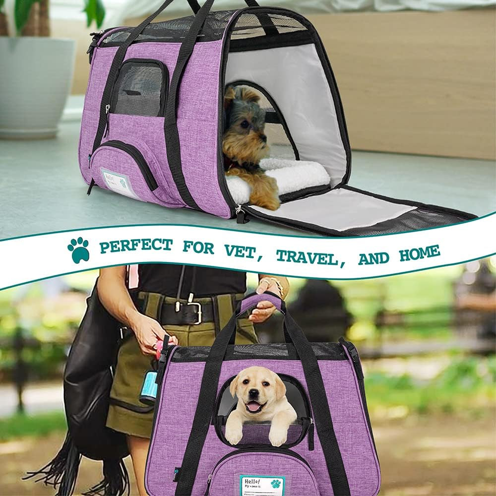 Airline Approved Pet Carrier for Cat, Soft Sided Dog Carrier for Small Dog, Cat Travel Supply Accessories Indoor Cat, Ventilated Pet Carrying Bag Medium Large Kitten Puppy, Small Heather Purple