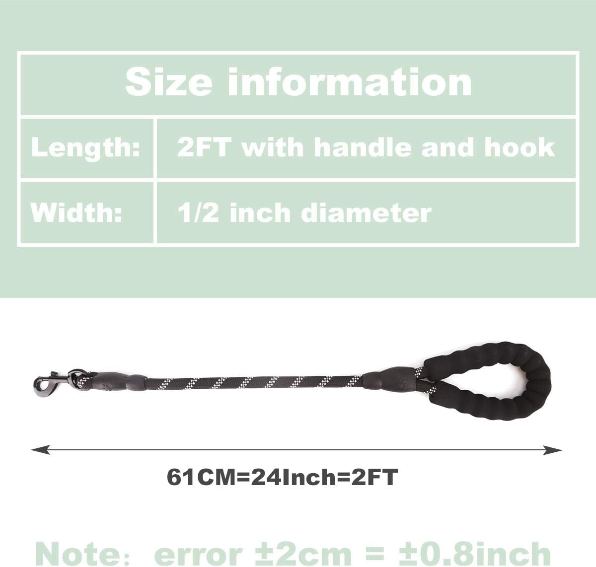 2/5 FT Strong Dog Leash with Soft Padded Handle and Highly Reflective Threads, Durable Dog Training Leash for Small Medium Large Heavy Duty Dogs Easy Control Dog Leads for Climbing Walking