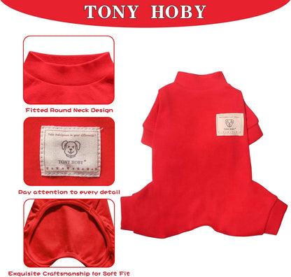 Dog Pajamas, 4 Legged Dog Jumpsuit with Thermal, Cotton Dogs Onesies Pet Clothes for Small Medium Dogs (Red, L)