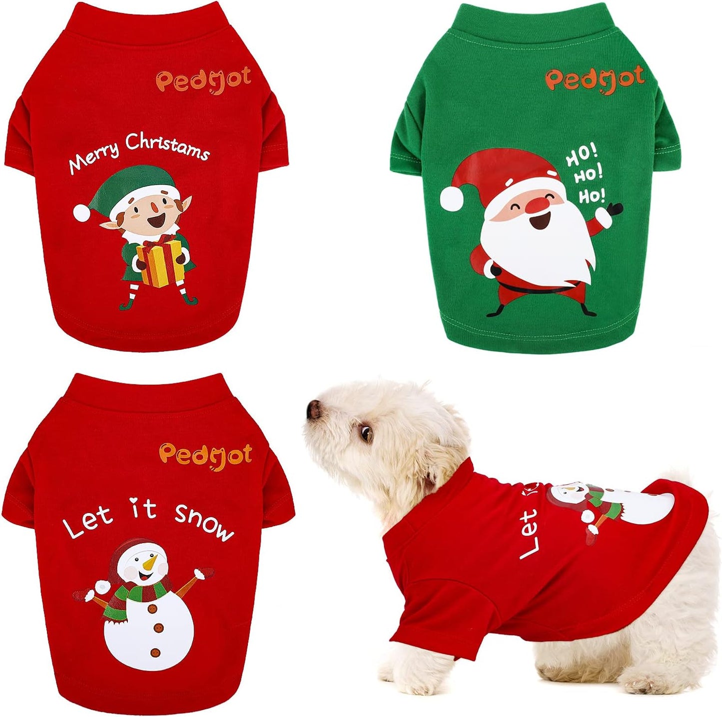 3 Pack Dog Christmas Shirt Santa Claus, Snowman, Elf Pet Xmas Clothes Printed Puppy T-Shirt Cosplay Pet Apparel for Small Dogs and Cats Dress up Cosplay Gifts (M)