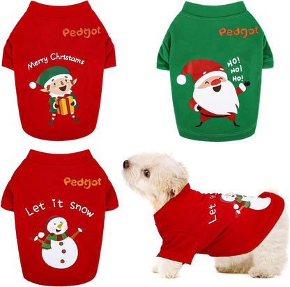3 Pack Dog Christmas Shirt Santa Claus, Snowman, Elf Pet Xmas Clothes Printed Puppy T-Shirt Cosplay Pet Apparel for Small Dogs and Cats Dress up Cosplay Gifts (M)