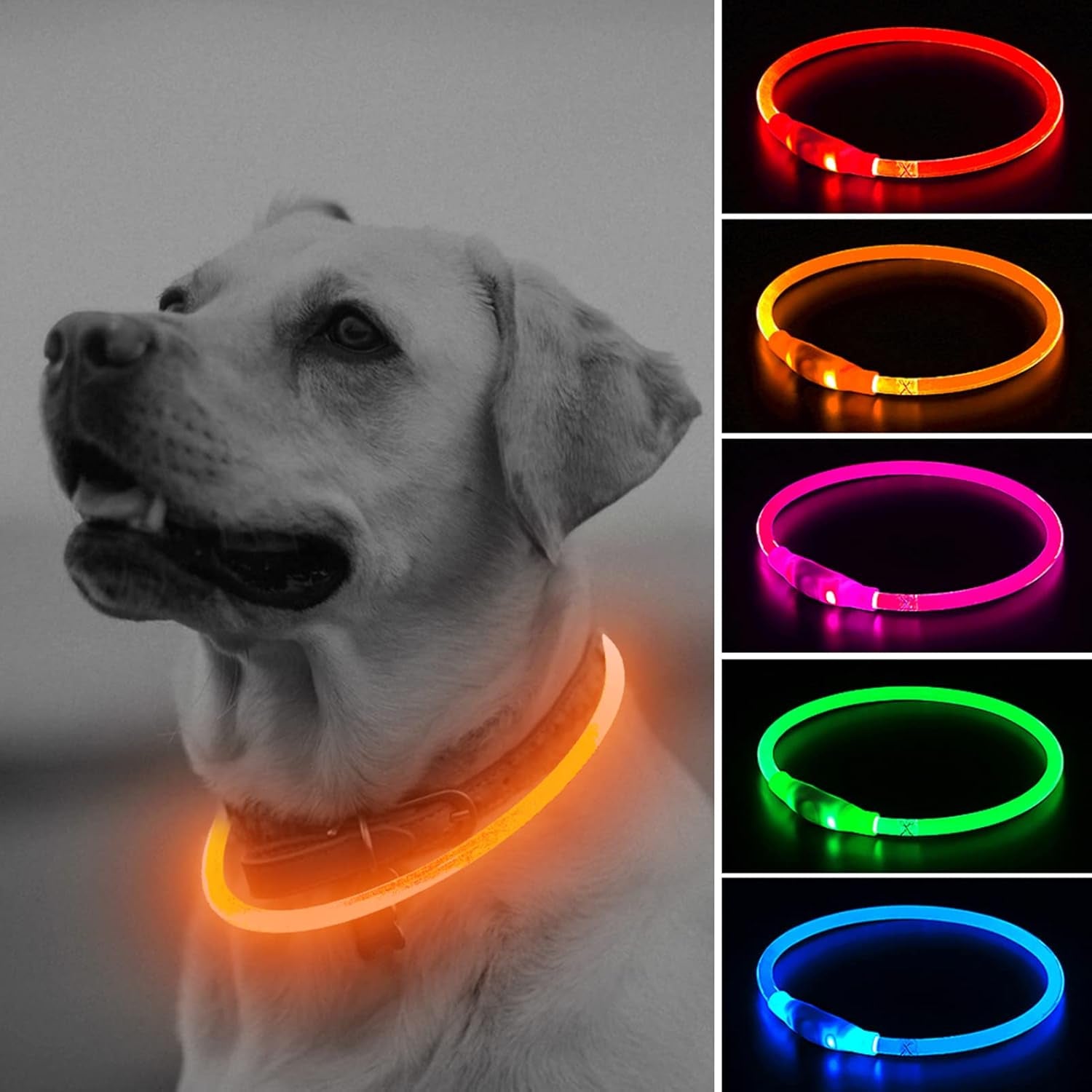 LED Dog Collar, USB Rechargeable Light up Dog Collars, TPU Cuttable Glow Dog Collar Lights for Night Walking (Orange)