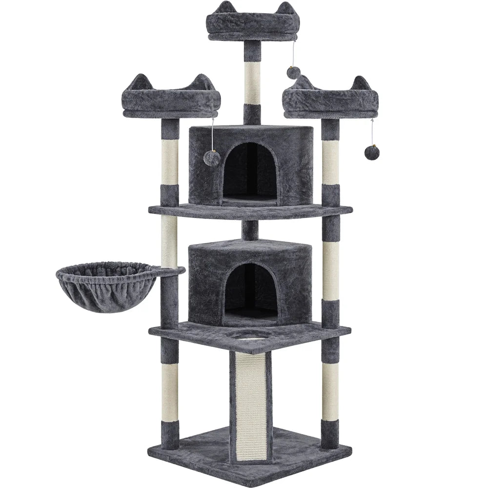 69In Large Cat Tree Tower with Condos & Scratching Board, Dark Gray