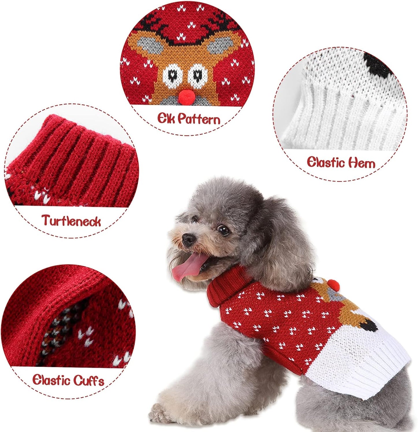 Dog Christmas Sweater, Pet Holiday Knitwear Warm Sweater for Small Medium Dogs, Pet Winter Outfit Xmas Reindeer Clothes Doggie Sweater (XL)