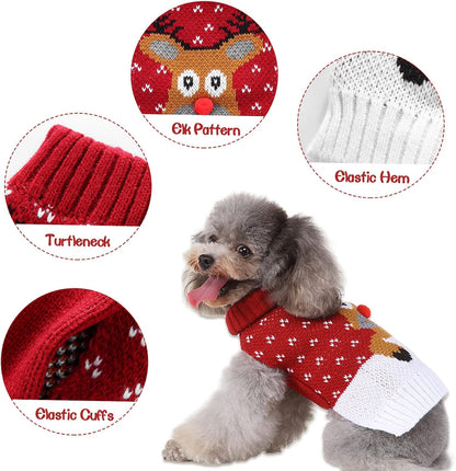 Dog Christmas Sweater, Pet Holiday Knitwear Warm Sweater for Small Medium Dogs, Pet Winter Outfit Xmas Reindeer Clothes Doggie Sweater (XL)
