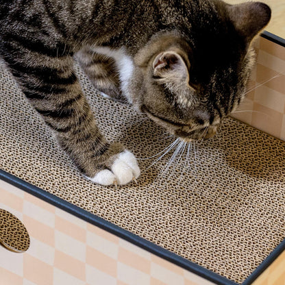 Cat Scratcher Box with 3-Layer Corrugated Board, Heavy-Duty Double-Sided Cardboard Cat Bed, Interactive Hole Design, Checkered, Large