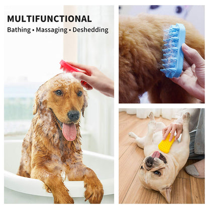 Dog Grooming Brush,  Silicone Dual Side Pet Bath Brush for Deshedding & Massaging, Hair Brush Comb for Pet, Puppy, Cats (Red)