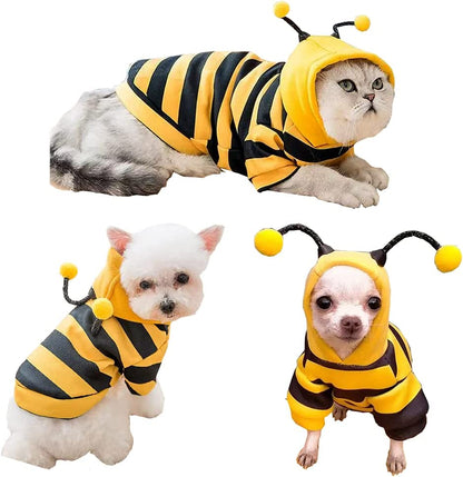 Funny Dog Hoodie Sweatshirt, Holiday Cat Sweater, Warm Clothes for Small Dogs, Yellow Cat Outfit, Puppy Hooded Coat, Pet Bee Costume for Halloween Christmas (Yellow, X-Large)
