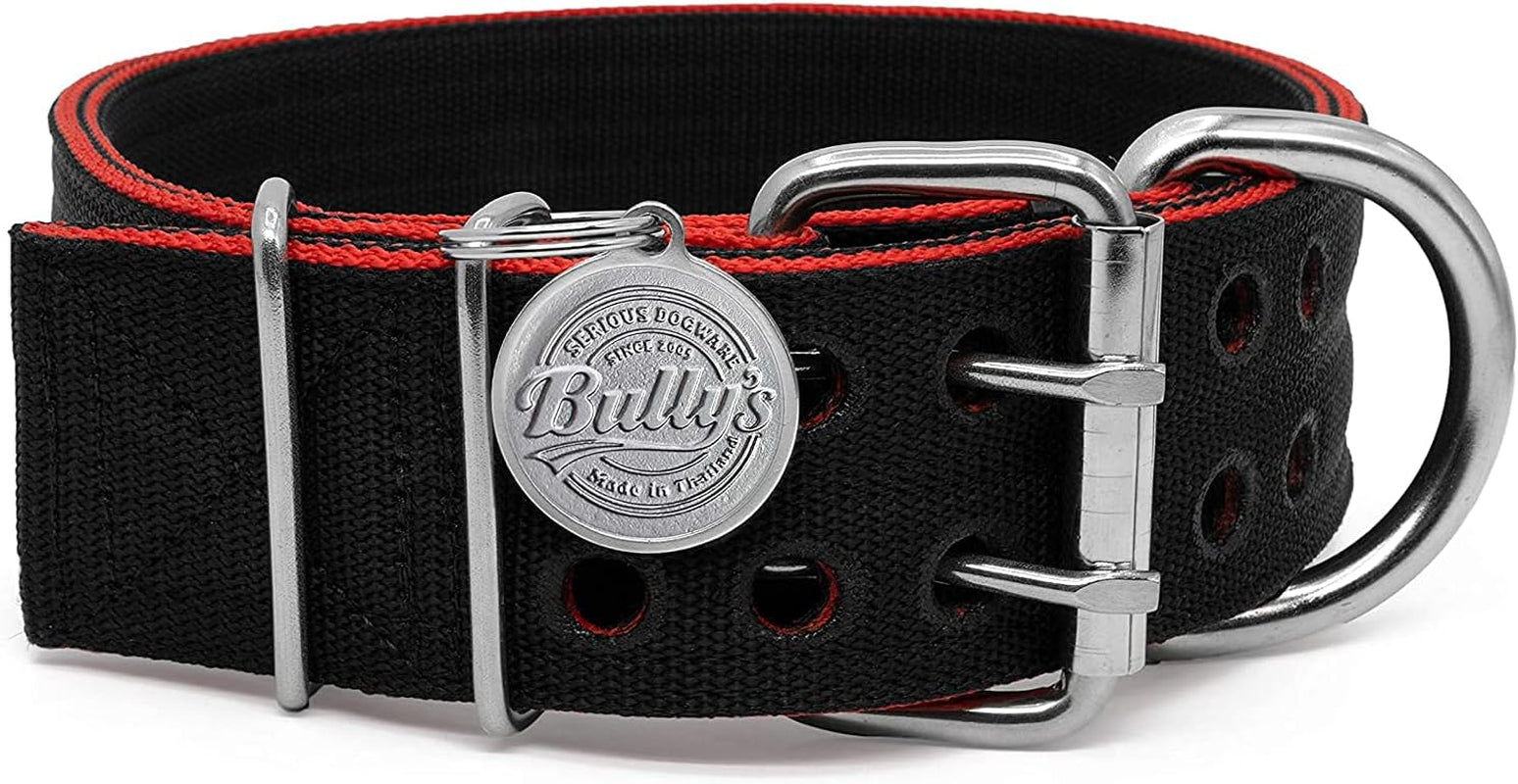 Pit Bull Collar, Dog Collar for Large Dogs, Heavy Duty Nylon, Stainless Steel Hardware (Medium, Black with Red Trim)