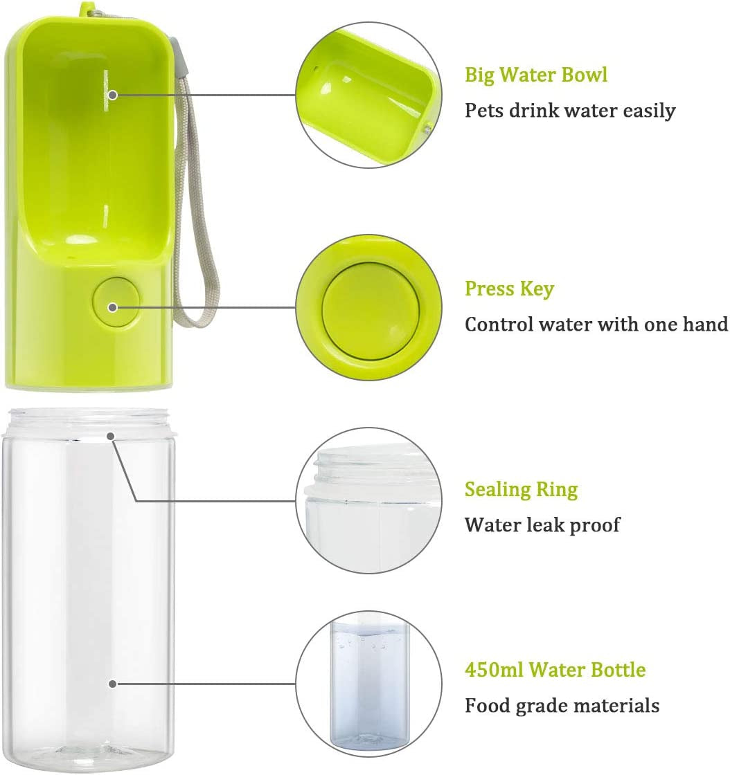 Dog Water Bottle Dispenser,Water Bottle for Dogs,Portable Dog Water Bottles for Walking Travel Pet Doggie Drinking Cup 15Oz (Green)