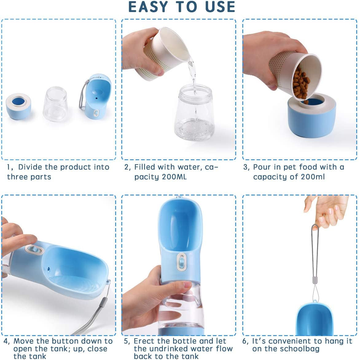 Portable Dog Water Bottle Pet Drinking Bottle Leak Proof Portable Puppy Water Bottle Dispenser and Cats Water Bottle for Walking Traveling Hiking (Blue/258Ml)