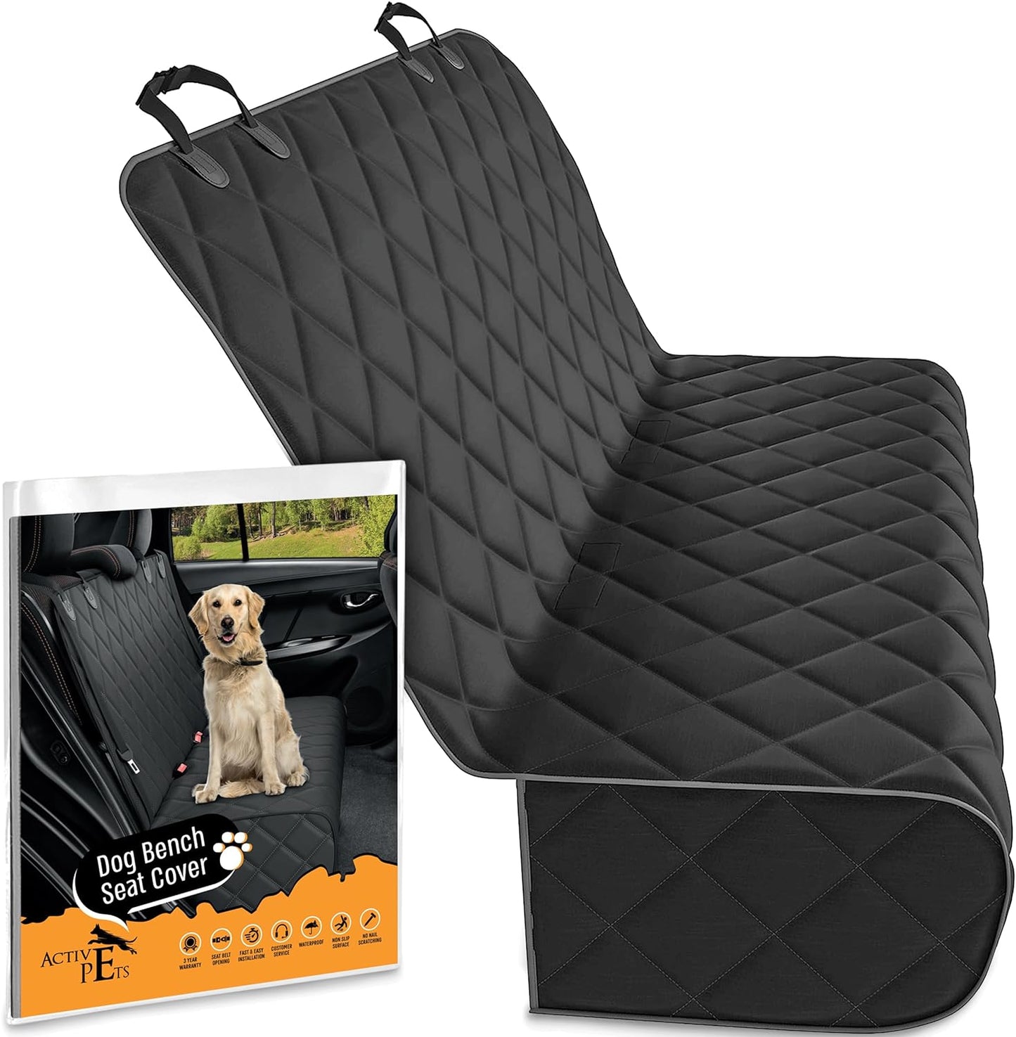 Black Car Rear Seat Cover for Dogs, Durable Waterproof & Scratch Resistant Vehicle Backseat Protector, Nonslip Dog Accessory & Pet Protection for Back Seats, Machine Washable