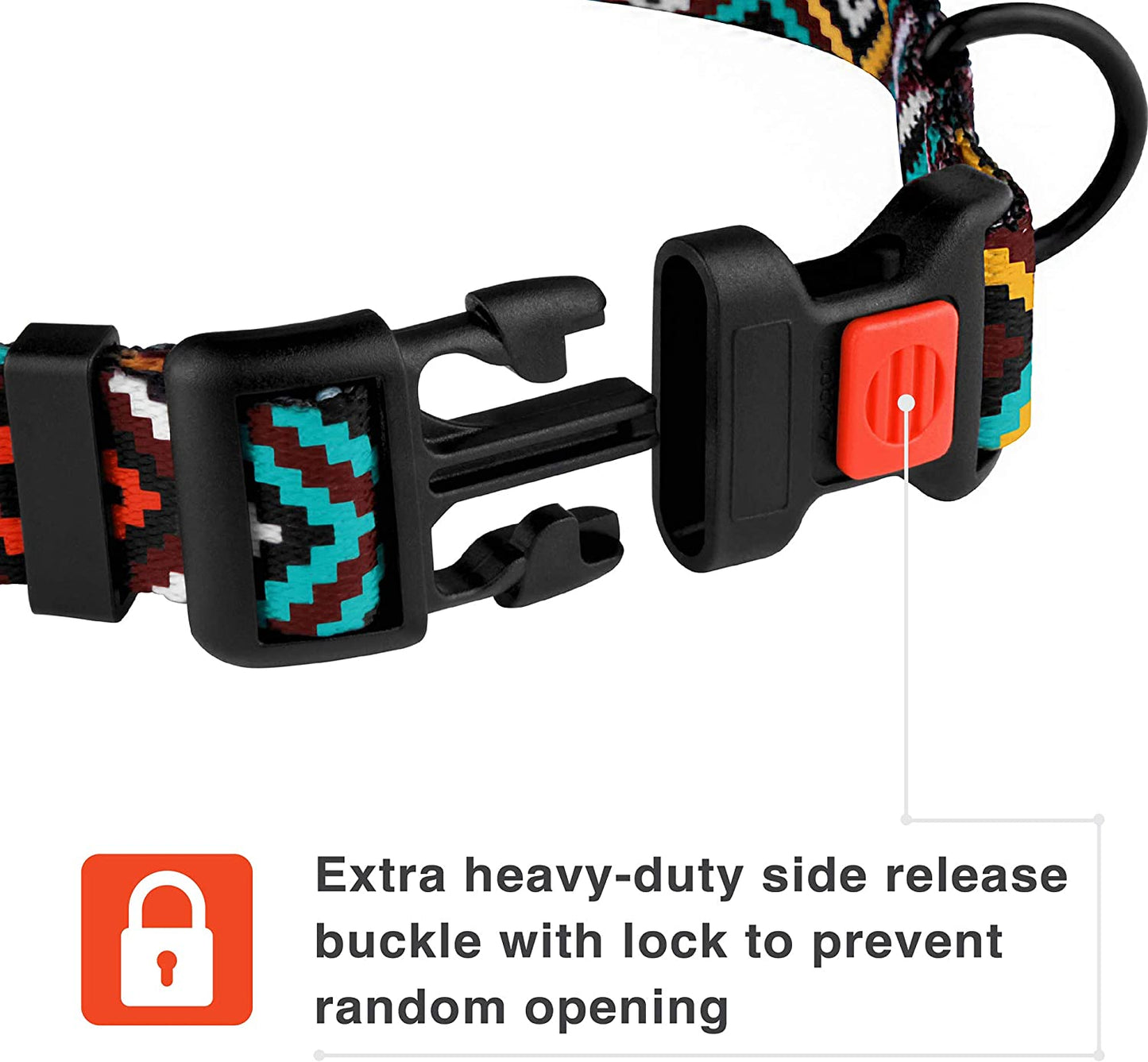 Nylon Dog Collar Aztec Geometric Pattern Ethnic Teal 12-16 Inch