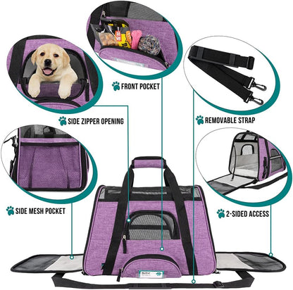Airline Approved Pet Carrier for Cat, Soft Sided Dog Carrier for Small Dog, Cat Travel Supply Accessories Indoor Cat, Ventilated Pet Carrying Bag Medium Large Kitten Puppy, Small Heather Purple