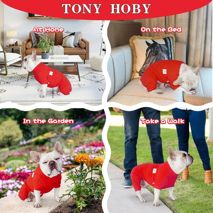 Dog Pajamas, 4 Legged Dog Jumpsuit with Thermal, Cotton Dogs Onesies Pet Clothes for Small Medium Dogs (Red, L)