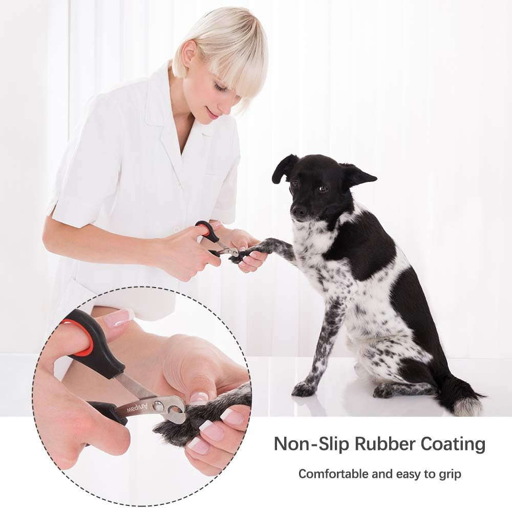 Dog Nail Clippers and Trimmer Set, Anipaw Stainless Steel Non Slip Handles & Razor Sharp Blades, Safety Guard to Avoid Over-Cutting, Grooming Tool for All Small Large Pets, Free Nail File