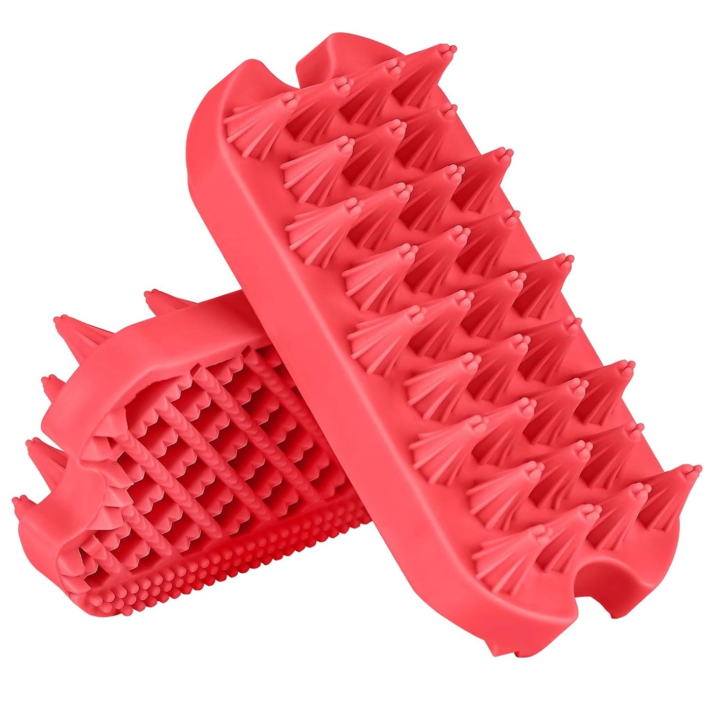 Dog Grooming Brush,  Silicone Dual Side Pet Bath Brush for Deshedding & Massaging, Hair Brush Comb for Pet, Puppy, Cats (Red)