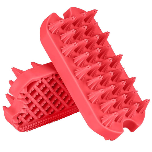 Dog Grooming Brush,  Silicone Dual Side Pet Bath Brush for Deshedding & Massaging, Hair Brush Comb for Pet, Puppy, Cats (Red)