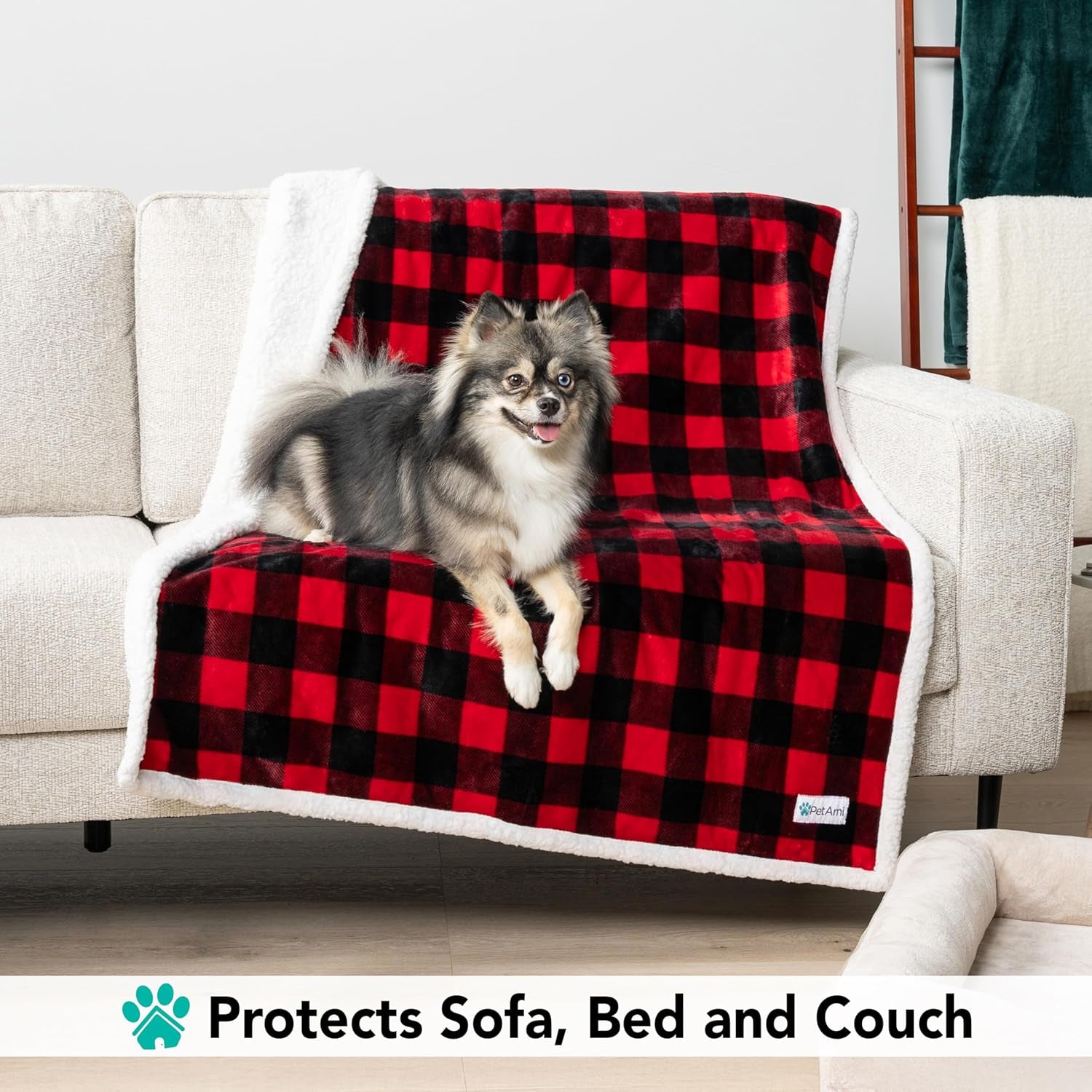 Dog Blanket for Medium Large Dogs, Pet Bed Blanket Cat Puppy Kitten, Fleece Furniture Couch Cover Protector Sofa Car, Soft Sherpa Dog Throw Plush Reversible Washable, 40X60 Checker Red